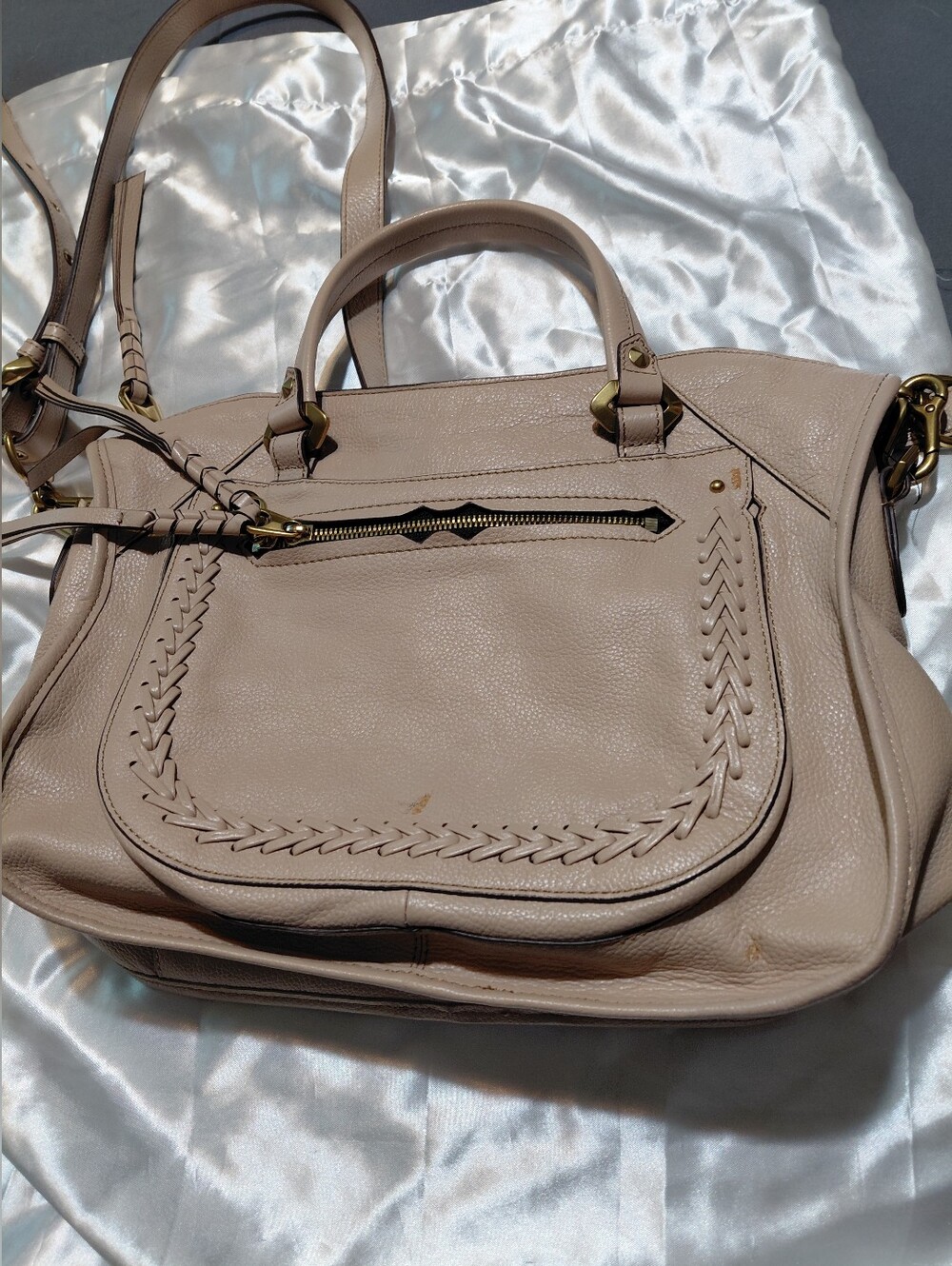 ORYANY Sarah Braiding Detail Tan Pebble Leather Satchel Shoulder Bag